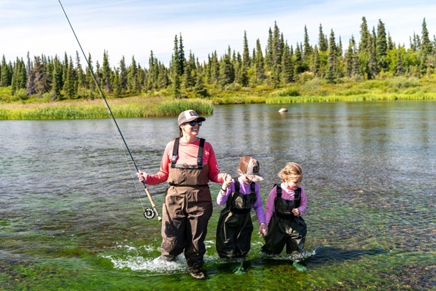 Kids learning to Fly Fish in Alaska
